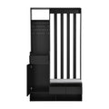 Contemporary 39.3''Wx70.8''H Hall Tree Storage With Cushioned Storage Bench, Multifunctional Hallway Shoe Cabinet With Pegboard, Modern Coat Rack With 4 Hooks For Entryway, Mudroom, Black Black Mdf