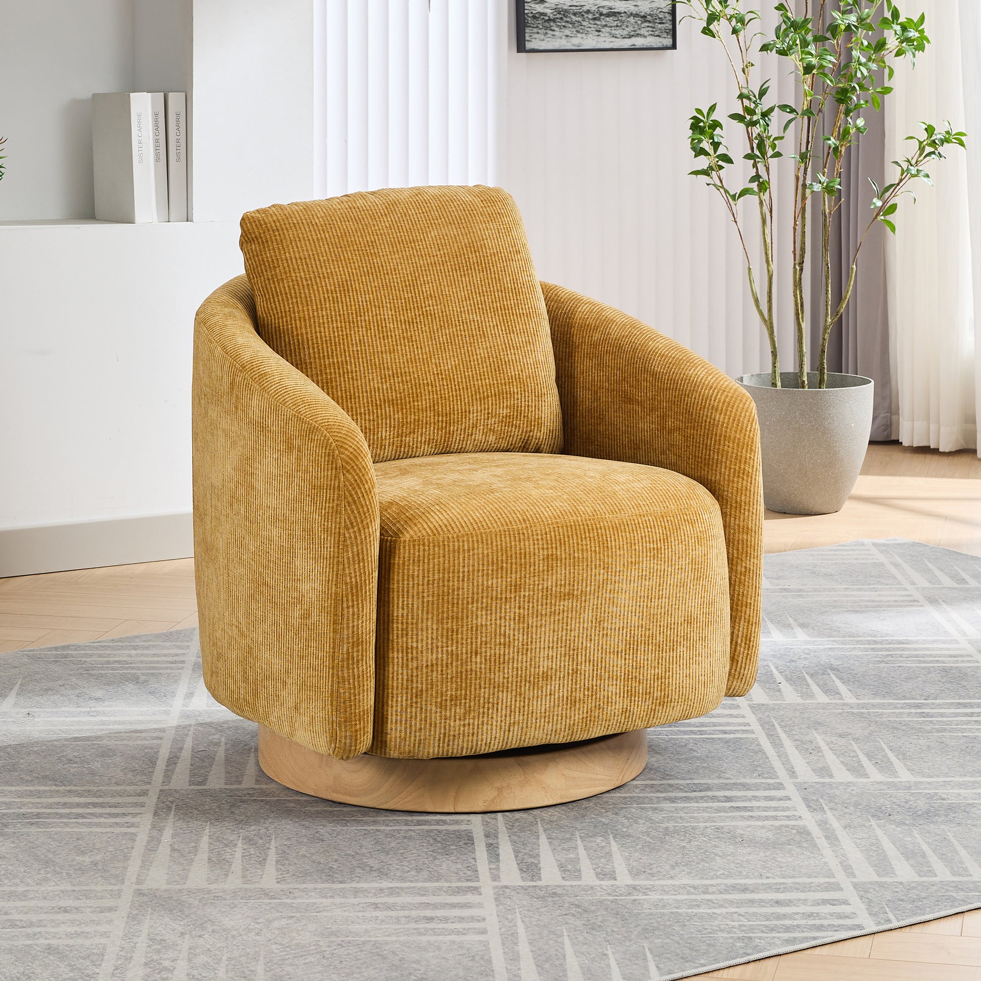 30.3"W Swivel Accent Barrel Chair And Comfy Round Accent Single Sofa Chair, 360 Degree Club Chair, Lounge Armchair For Living Room Bedroom Nursery.Mustard Mustard Chenille