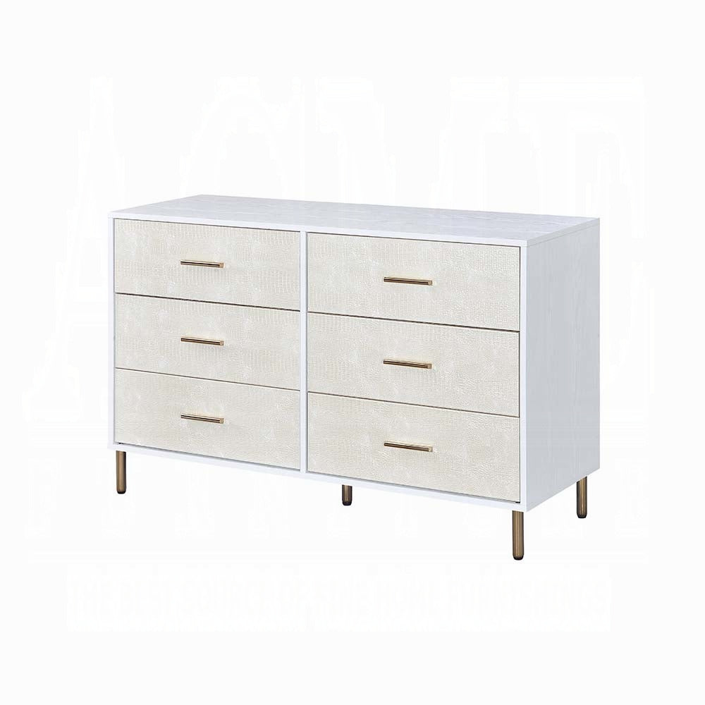 White And Champagne 6 Drawer Dresser White Gold Bedroom Wood Metal