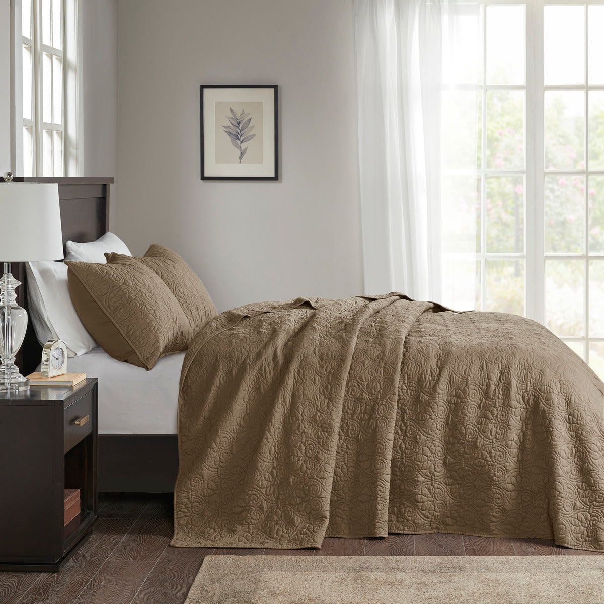 Reversible Bedspread Set Mocha Queen Mocha Cotton