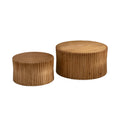 Vintage Fashion Style Cylindrical Nesting Coffee Table Set With Vertical Textured Embossed Design For Living Room, Office And Dining Room, Natural Set Of 2 Natural Mdf