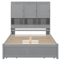 Full Size Platform Bed With Storage Headboard And 4 Drawers, Gray Box Spring Not Required Full Gray Wood Bedroom Bed Frame Solid Wood Mdf