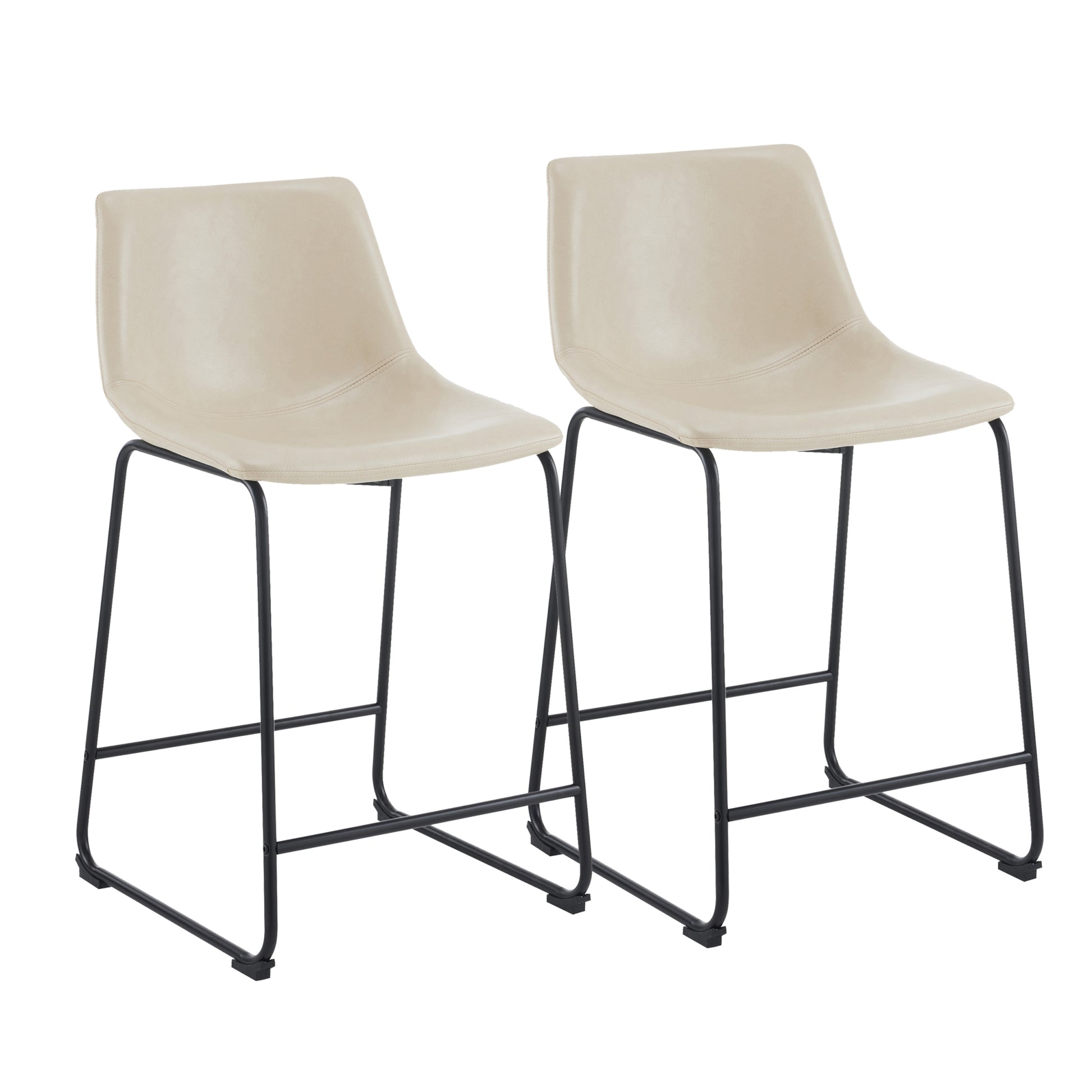 Set Of 2 Vintage Style 24 Inch Armless Industrial Faux Leather Counter Stool With Metal Legs And Footrest For Kitchen Island, Cafe, Pub, Bar Counter, Cream And Black Iron Black Cream Dining Room Powder Coated Foam Wipe Clean Square Vintage Solid Back Set