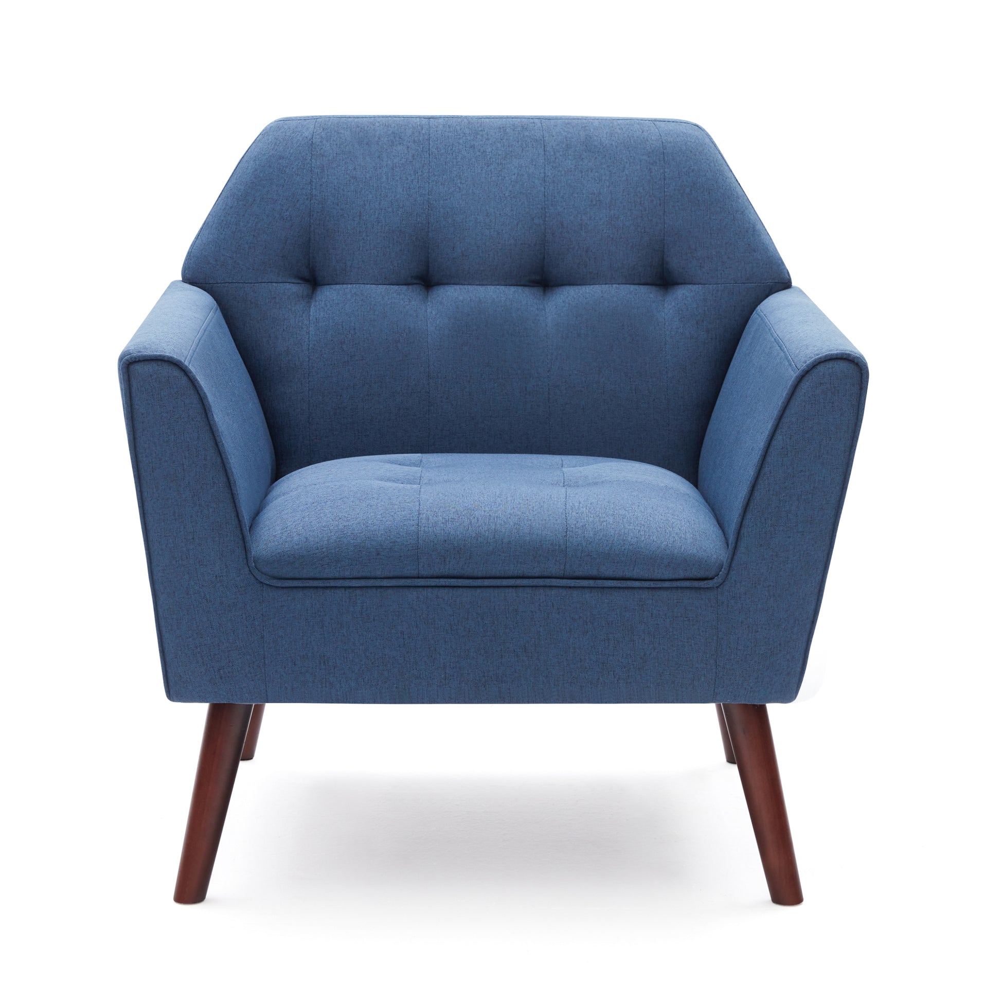 Accent Chairs For Bedroom, Midcentury Modern Accent Arm Chair For Living Room, Linen Fabric Comfy Reading Chair, Tufted Comfortable Sofa Chair, Upholstered Single Sofa Blue Solid Wood