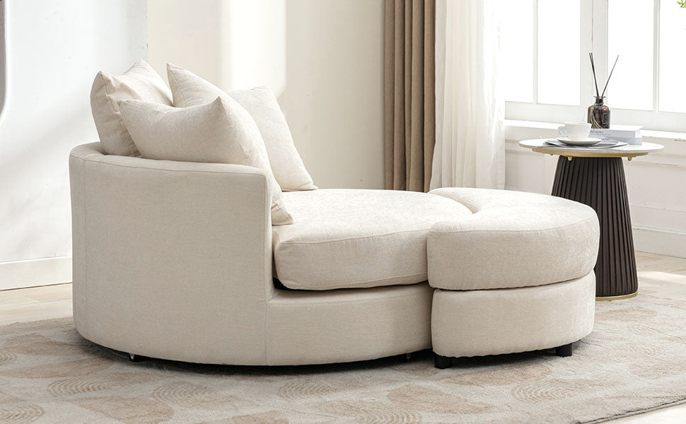 Orisfur. 360 Swivel Accent Barrel Chair With Storage Ottoman & 4 Pillows, Modern Chenille Leisure Chair Round Accent For Living Room, Cream Cream Foam Chenille