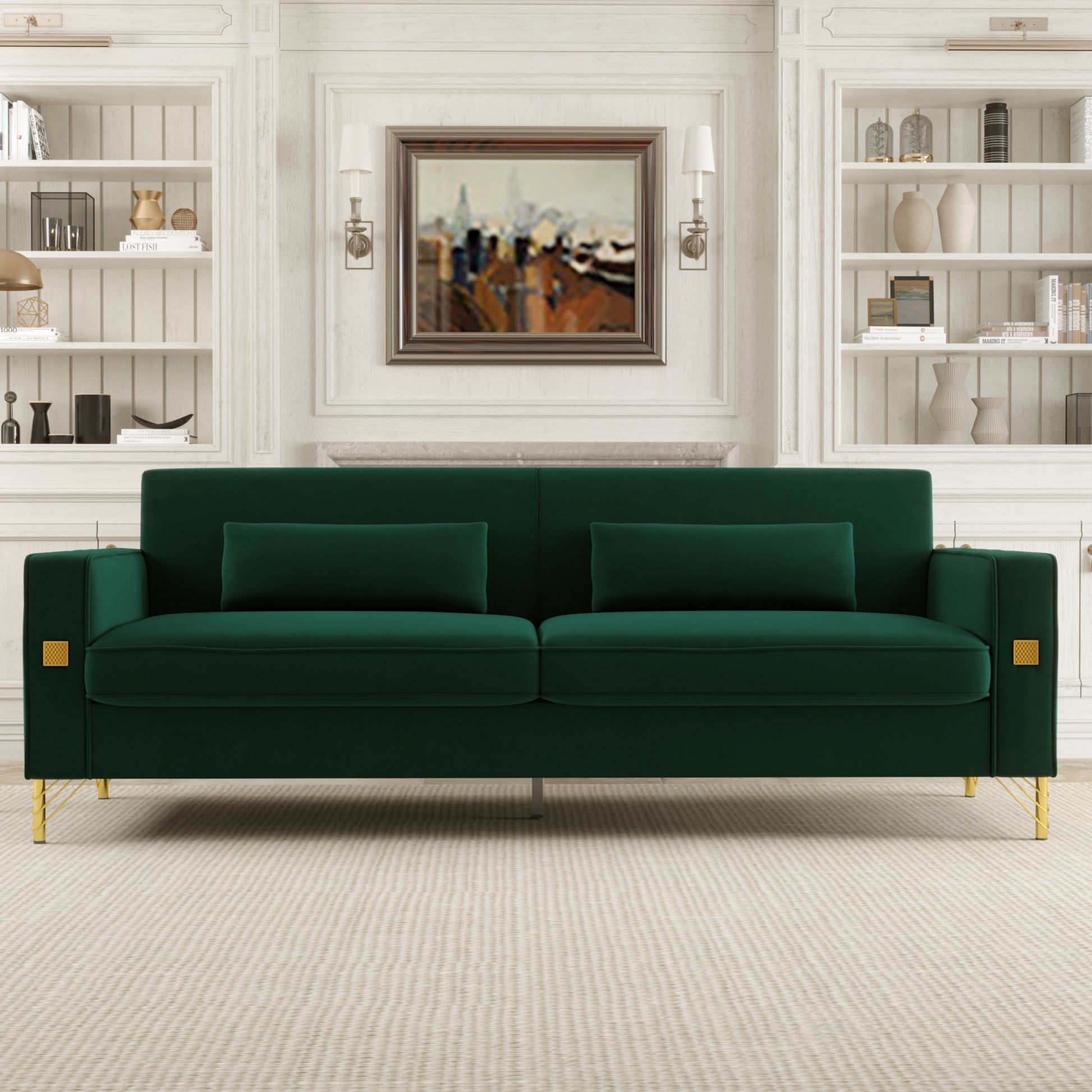 Velvet Sofa Living Green Sofa With Cushions Claude 3-Seater Velvet