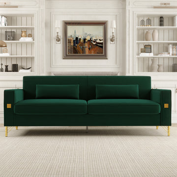 Fx P18 Rg2 Sofa Luxury Emerald Green Velvet Sofa With Gold Accents Modern 3 Seat Couch With Plush Cushions, Perfect For Living Room And Office Decor Retro Green Velvet 2 Seat