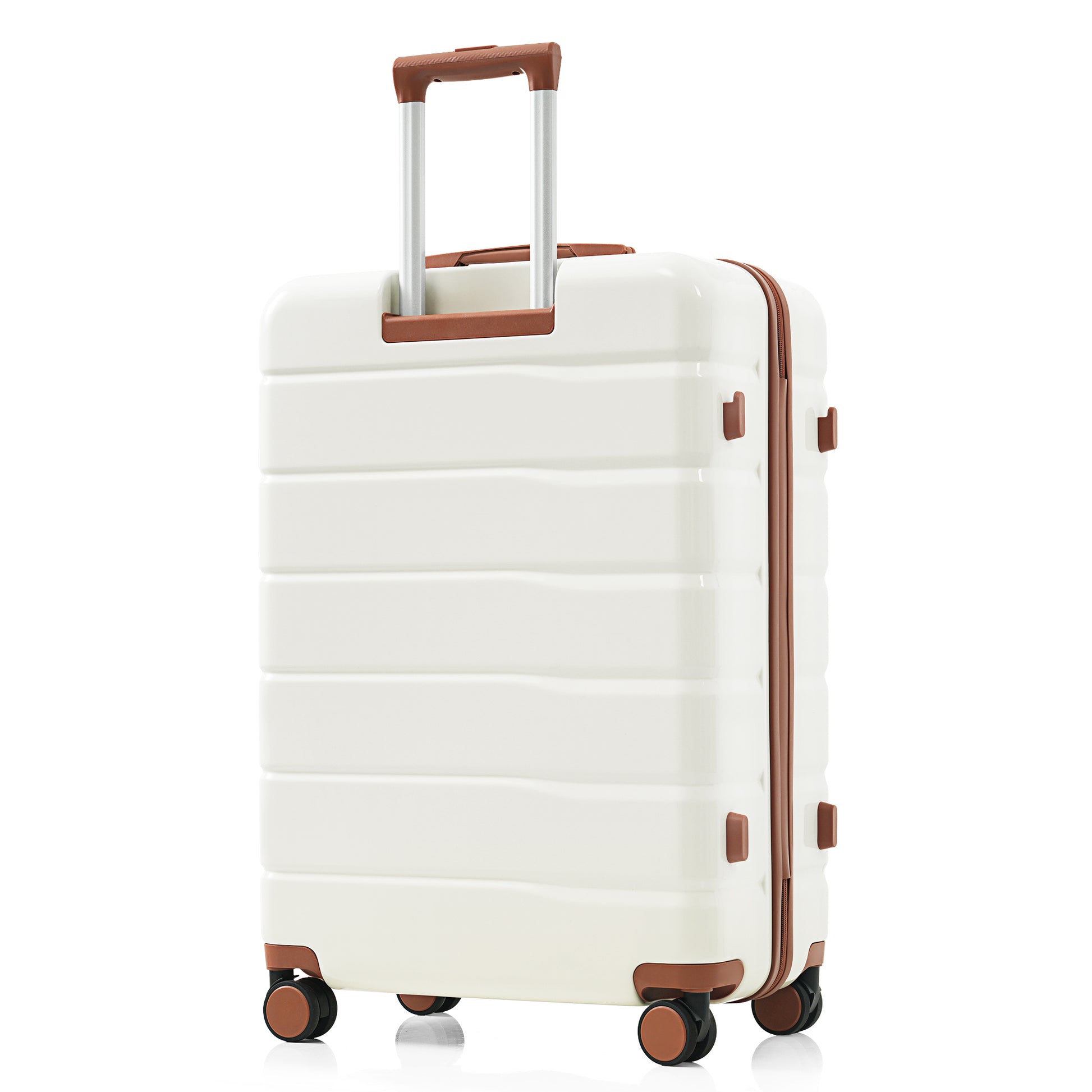 Premium Abs Travel Luggage Set3 Piece Tsa Lock Suitcase Group With 20, 24, And 28 Inch Sizes With 360 Spinner Wheels, White Beige Brown Abs