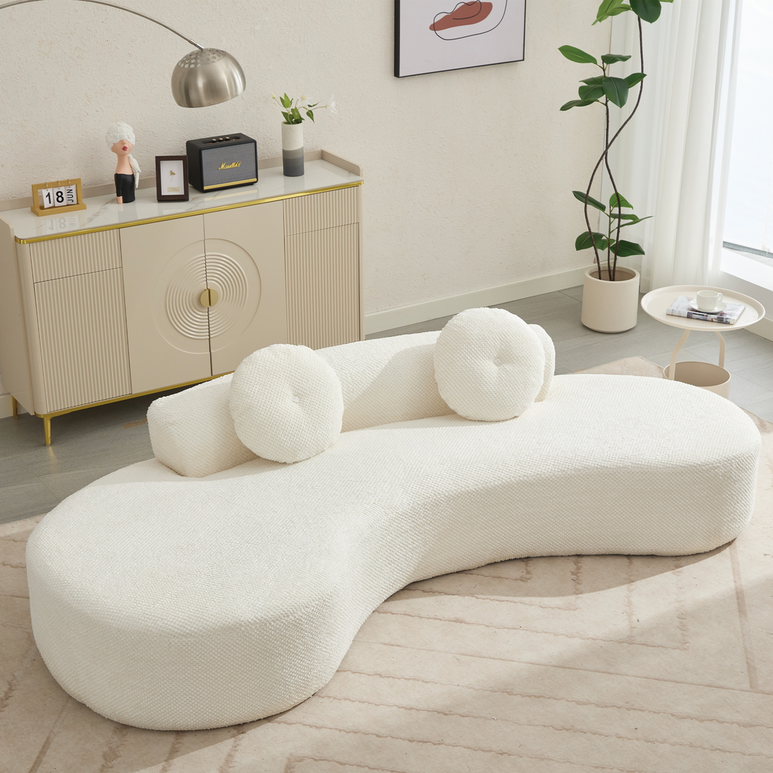 Arrived 105.5''Curved Sofa, Modern Minimalist Sofa, Cloud Couch Sofa 3 4 Seater Couch With 2 Pillows,Bedroom, No Assembly Required, Point Shaped Corduroy, Anti Wrinkle Beige Beige Polyester Primary Living Space Tight Back Soft Modern Foam Upholstered 3