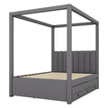 Full Size Upholstery Canopy Platform Bed With Trundle And Three Storage Drawers, Gray Full Gray Upholstered