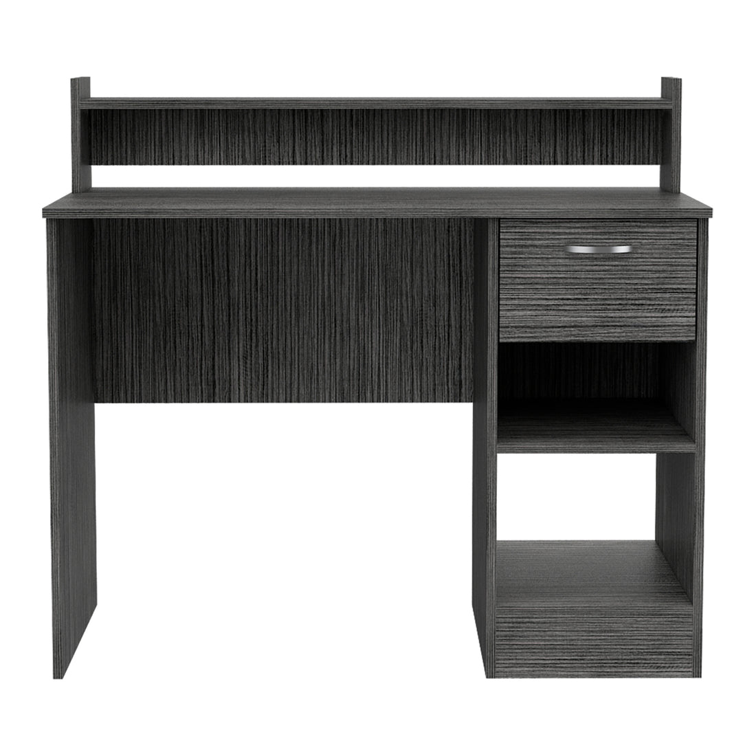 Manaos Writing Computer Deskmultiple Shelves, One Drawer Grey Computer Desk Office Modern Freestanding Rectangular Open Storage Desk Rectangular Particle Board Engineered Wood