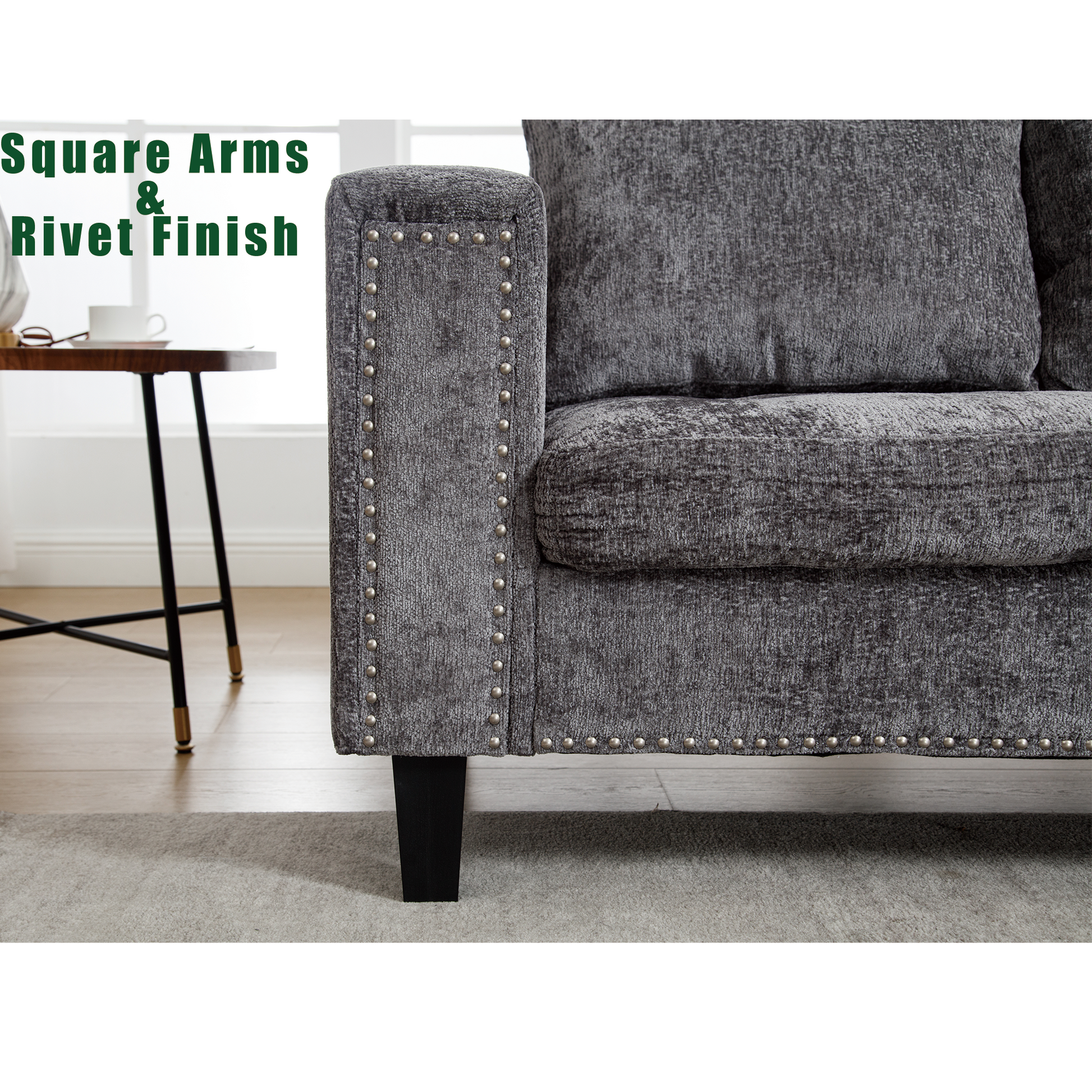 Arrived 5 Seat Modular Sofa,With Storage Ottoman, Convertible Sectional Sofa, L Shaped Couchreversible Chaise ,Riveted Sofa,Chenille, Gray Gray Polyester Wood Primary Living Space Medium Soft Cushion Back Modern Square Arms Foam Metal & Wood 5 Seat