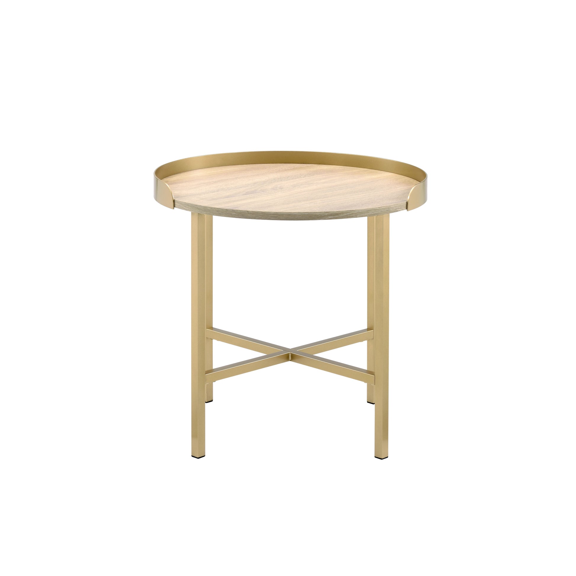 Oak And Gold End Table With Tray Top Oak Primary Living Space Modern Round Wood Metal