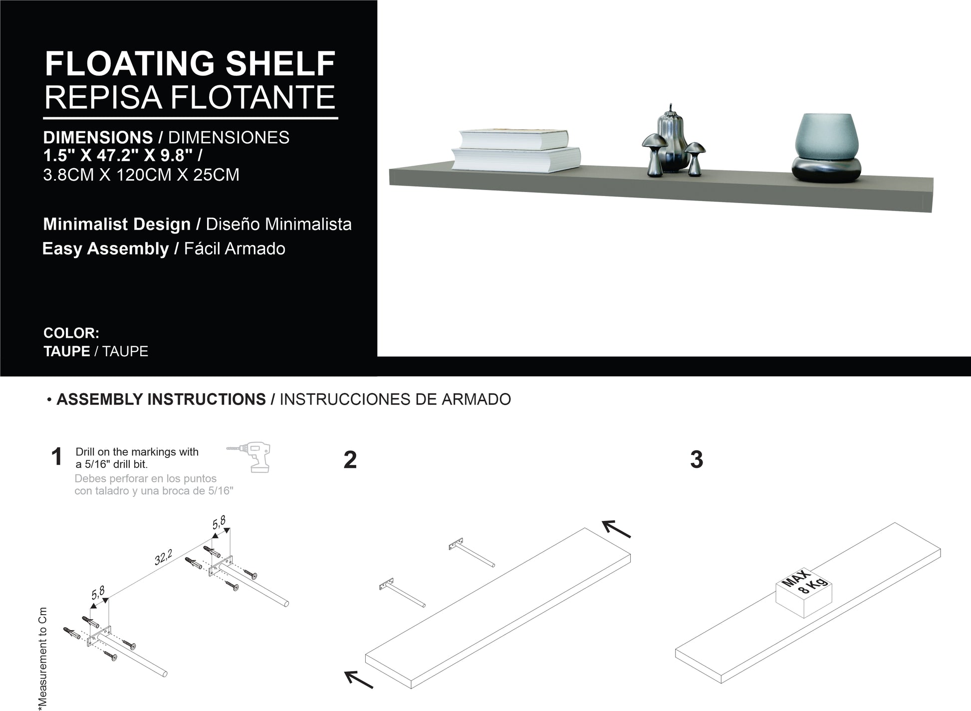 Greer Floating Shelf In Melamine X2,Taupe Taupe Minimalist,Modern Particle Board Melamine