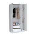 Ohio Armoire Wardrobe With 3 Doors, 2 Drawers, And 4 Tier Shelves White White Bedroom Particle Board