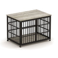 Furniture Style Dog Crate Wrought Iron Frame Door With Side Openings, Grey, 38.4''W X 27.7''D X 30.2''H. Grey Particle Board