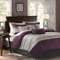 7 Pc Pieced Faux Suede Comforter Set Purple Queen Queen Purple Polyester
