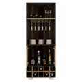 Fraktal Corner Bar Cabinet, Ten Built In Wine Rack, Two Shelves, Double Door Dark Oak Pine Dark Brown Dining Room Modern Particle Board