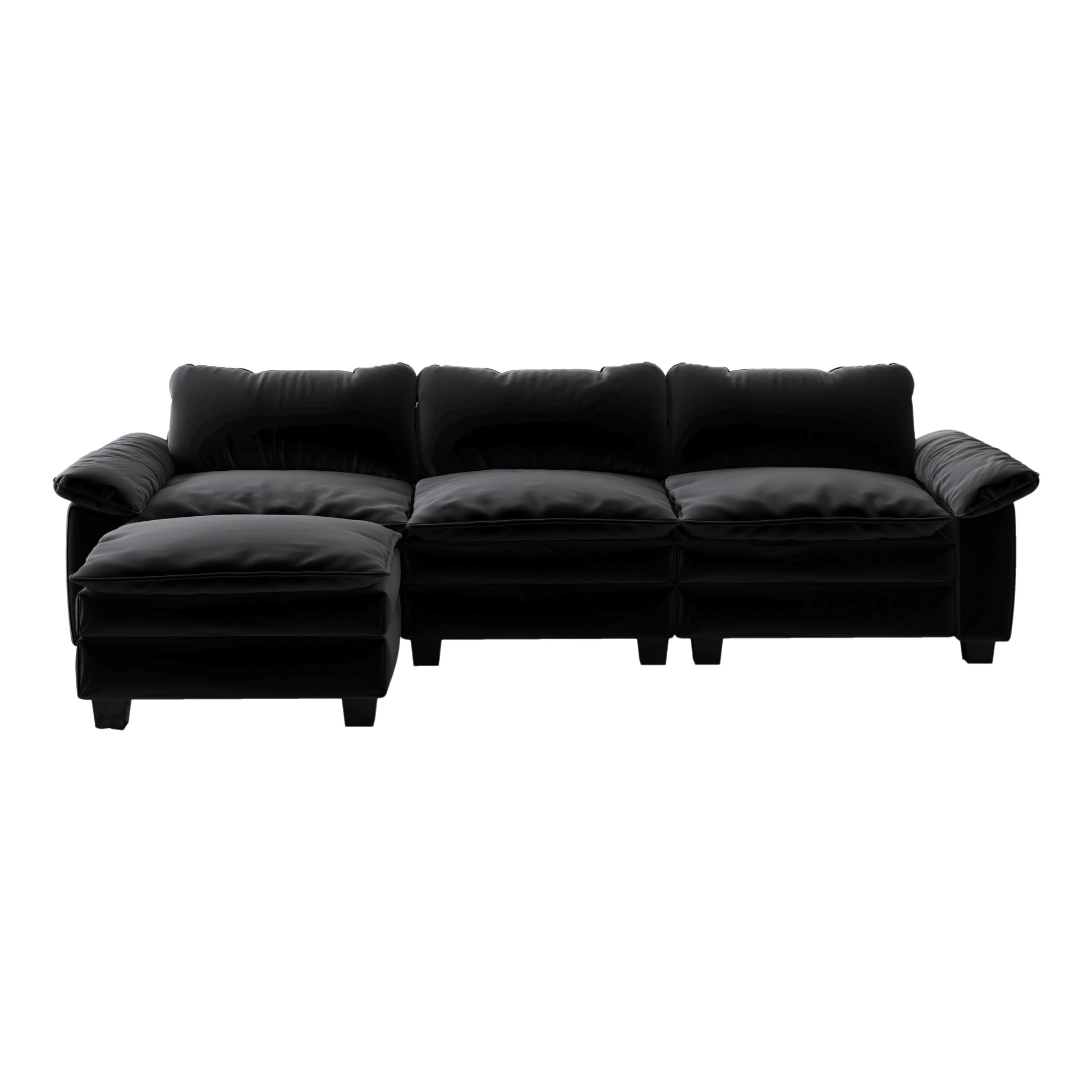 Living Room Furniture Luxury Sectional Sofa Couch With Ottoman Soft Velvet Upholstered Sofa Black Black Foam Velvet 3 Seat