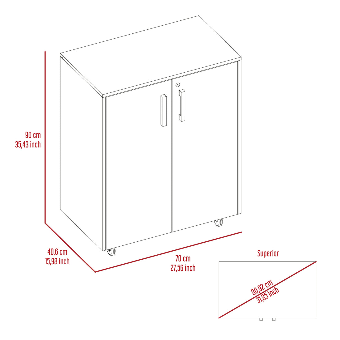 Lewis Storage Cabinet Base, Four Caster, Double Door Cabinet, Two Interior Shelves Black Kitchen Contemporary Melamine Engineered Wood