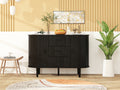 Sideboard Buffet Storage Cabinetaccent Cabinet With Smoothly Sliding Tambour Doorsmodern Kitchen Buffet Cabinet With 3 Drawer And 2 Doors For Living Room Dining Room Black Mdf