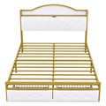 Metal Platform Bed With 2 Drawers, Storage Headboard, Queen, Gold Queen Gold White Fabric Metal