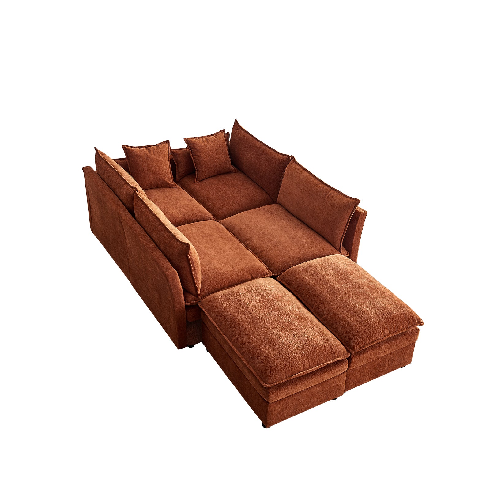 142.52"Modern Chenille U Shaped Sectional Sofa With Convertible Chaise, Comfy Cloud Couch Deep Sectional Sofa With Ottomans For Living Room Orange Wood Foam Chenille 4 Seat