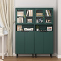 Tall Storage Show Cabinet With 2 Glass Display Door & 2 Doors, Tall Kitchen Pantry Cabinet With Gold Handles, Modern Cabinet Freestanding For Bathroom, Dining Living Room, Green Green Mdf