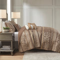 6 Piece Jacquard Quilt Set With Throw Pillows Brown Gold Full Queen Full Brown Gold Cotton