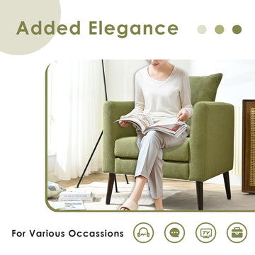 Barrel Chair, Modern Accent Chair, Fabric Armchair Club Chair,Upholstered Arm Chair With Solid Wood Legs,Waist Pillow,Padded Single Chair For Living Room Bedroom Study Waiting Room,Olive Green Olive Green Light Brown Primary Living Space Modern