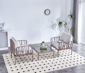 Patio Indoor Outdoor Garden Single Sofa Armchairs Plastic With Soft Cushion Weather Waterproof Chair Sectional Furniture For Balcony Garden Pool Lawn Backyard Morden Design Sitting Room 2 Single Sofa White Fabric Plastic