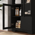 Wooden Floor Cabinet With 2 Glass Doors And 2 Storage Space,Black ,Living Room Bathroom Entryway Black Mdf