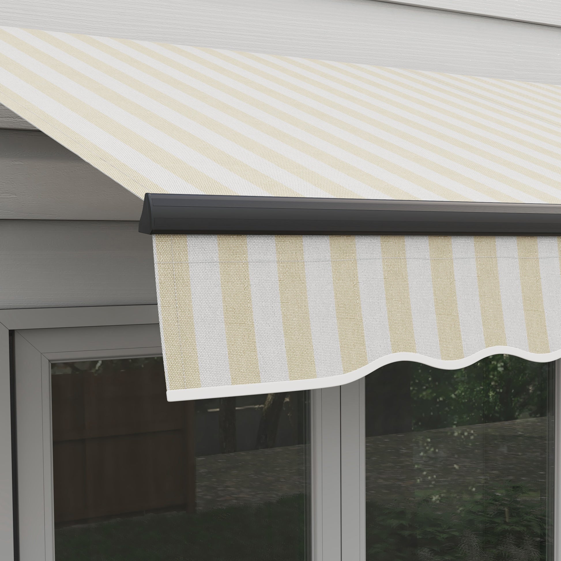Outsunny 8' X 6.5' Retractable Awning, Patio Awning Sunshade Shelter With Manual Crank Handle, 280Gsm Uv Resistant Fabric And Aluminum Frame For Deck, Balcony, Yard, Beige And White Beige Polyester
