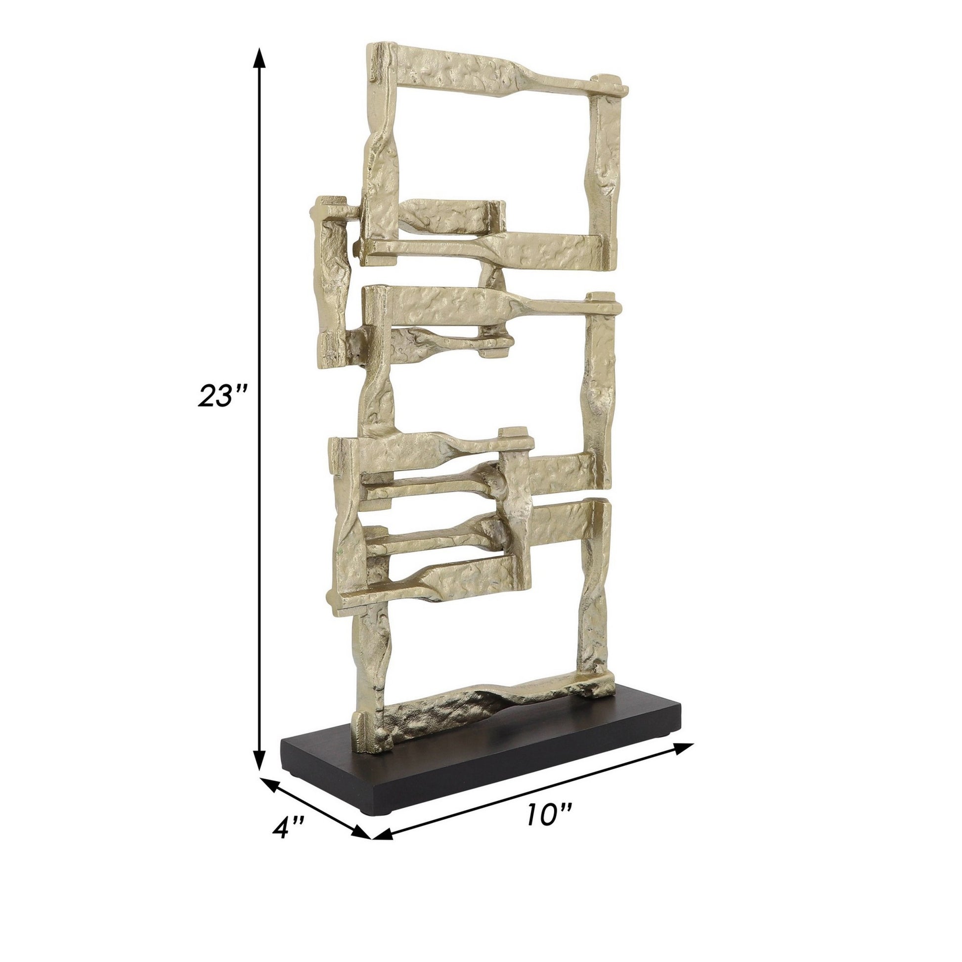 Jodie 23 Inch Metal Modern Accent Decor, Stacked Squares, Block Base, Gold Gold Wood Metal