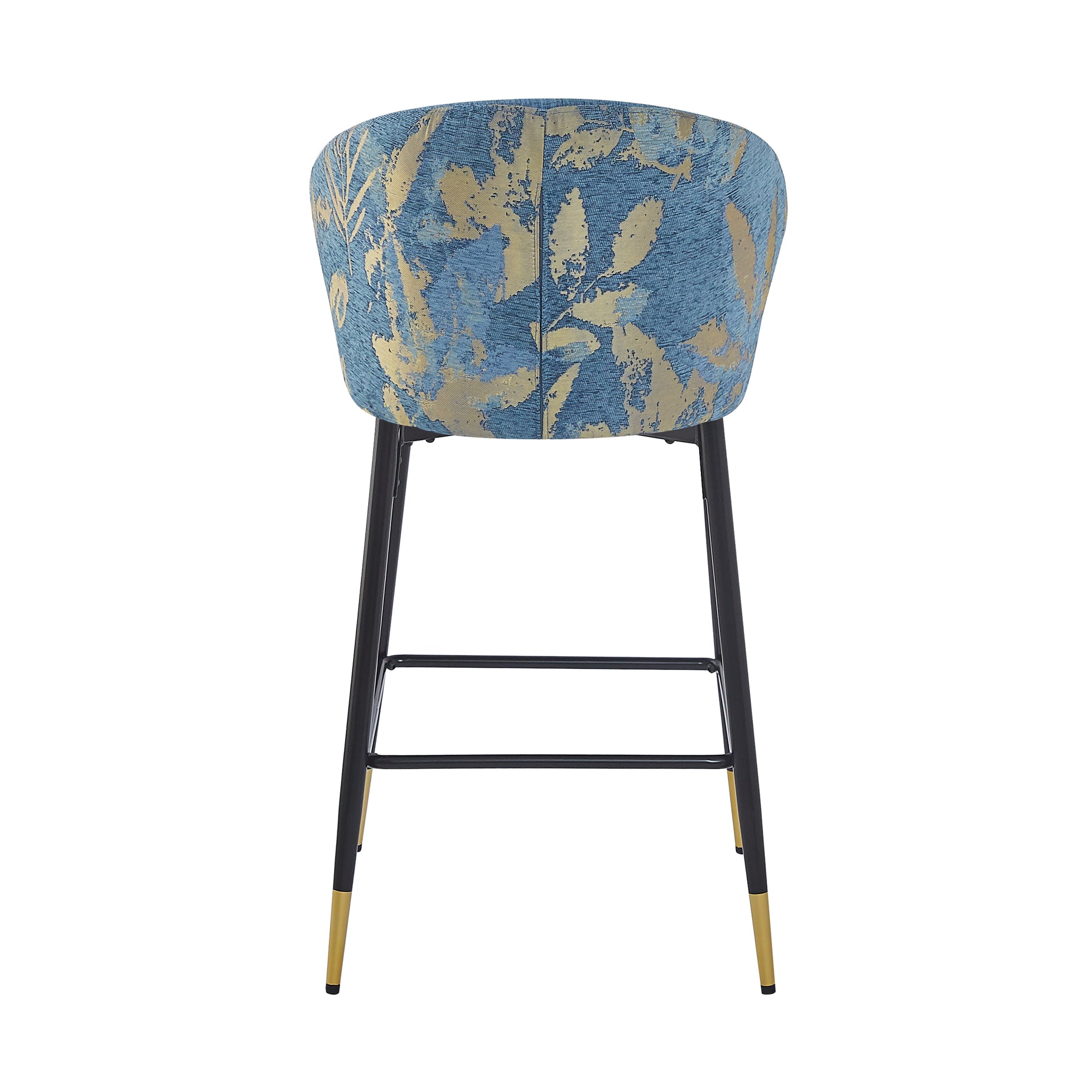 Counter Height Bar Stools Set Of 2, Jacquard Upholstered Bar Chairs, Metal Footrest And Frame For Kitchen,Dining Room,28"H Seat Heightblue Floral Blue Kitchen Powder Coated Foam Spot Clean Square