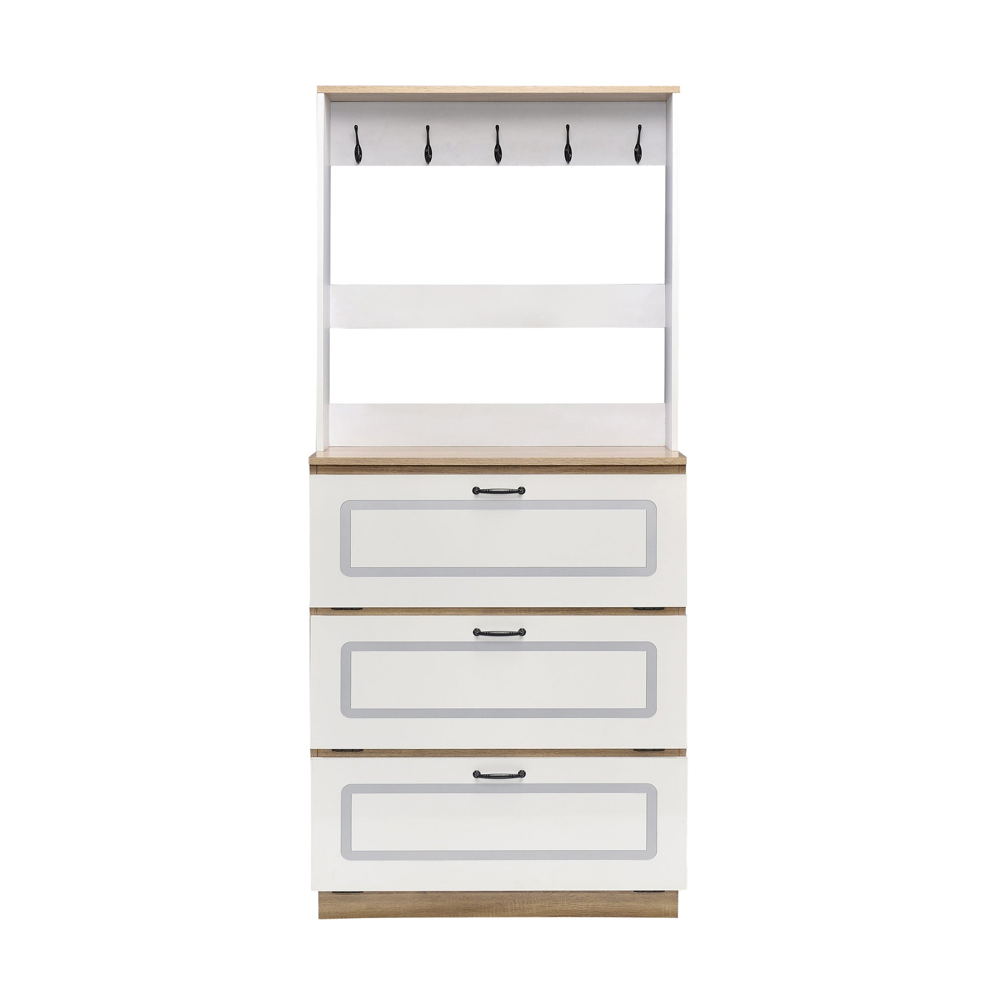 Light Oak And White Shoe Cabinet With Drop Down