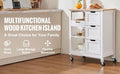 Rolling Portable Small Kitchen Island Cart On Wheels With Solid Wood Top, Dining Room Serving Utility Carts Mobile Movable With 3 Drawers And Storage Shelves Cabinet, White White White Dining Room American Design Rectangular Kitchen Island Sets Mdf Small