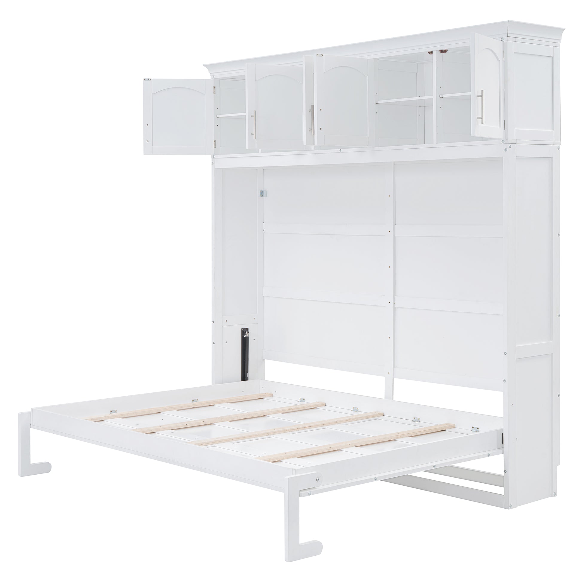 Full Size Murphy Bed Wall Bed With Top Cabinets,White Full White Plywood
