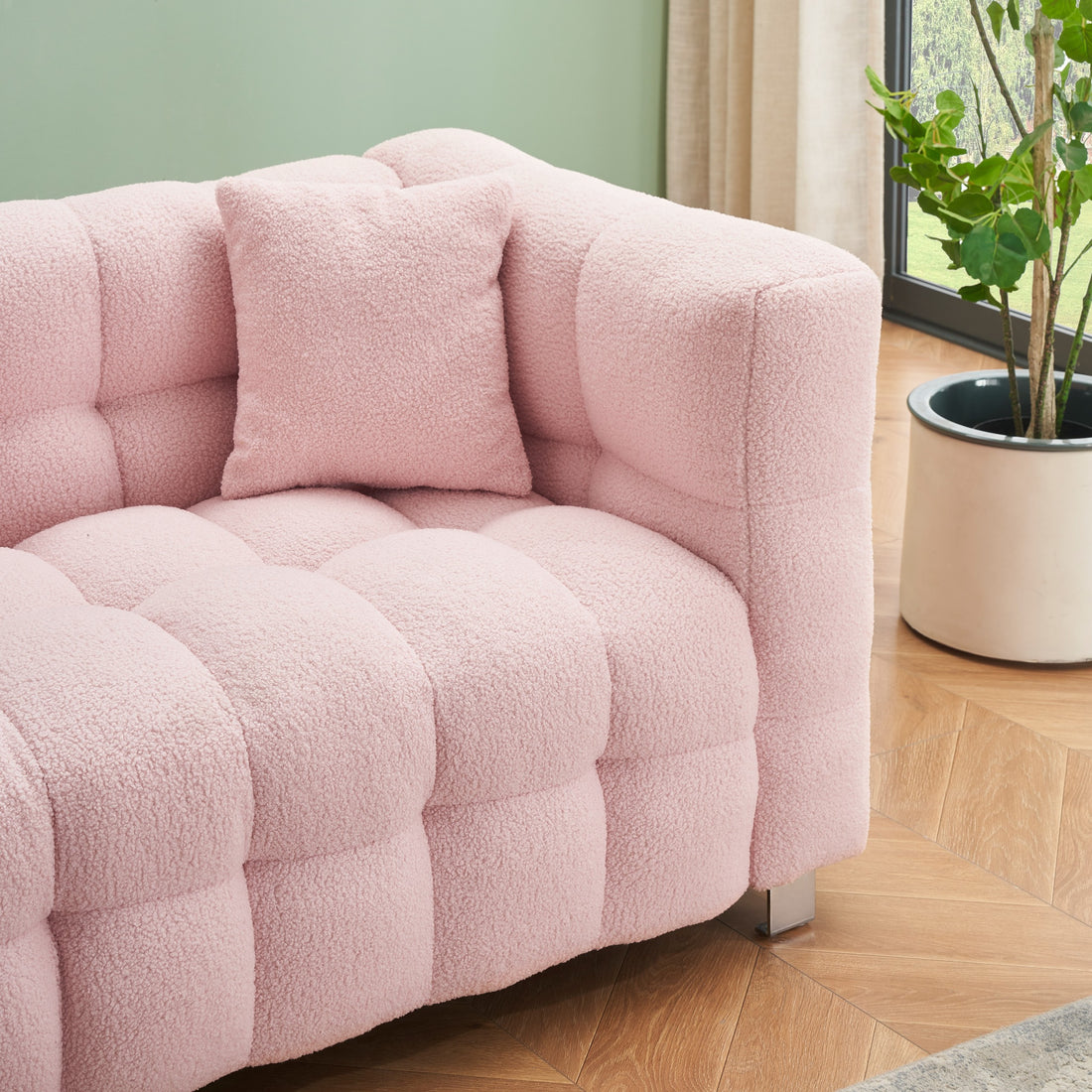 Pink Teddy Fleecesofa 80 Inch Discharge In Living Room Bedroom With Two Throw Pillows Hardware Foot Support Pink Polyester Blend 3 Seat