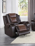 Modern Luxury Living Room Sofa Set 3Pc Reclining Sofa Loveseat Glider Reclining Chair Formal Furniture Premium Faux Leather Upholstery Comfortable Two Tone Brown Finish Dark Brown,Light Brown Faux Leather Wood Primary Living Space Luxury,Modern