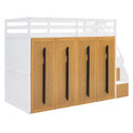 Modern Loft Bed With Two Tone Storage Stairs And Pull Out Wardrobes, White Twin White Solid Wood Mdf