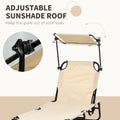 Outsunny Folding Chaise Lounge Pool Chairs, Outdoor Sun Tanning Chairs With Canopy Shade, Reclining Back, Steel Frame And Side Pocket For Beach, Yard, Patio, Tan Brown Steel