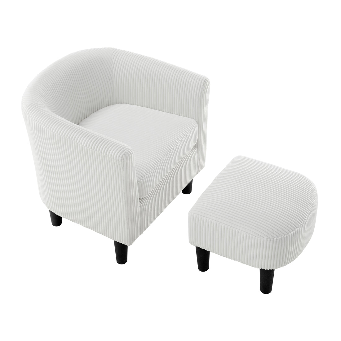Modern Accent Chair,Upholstered Arm Chair Corduroy Single Sofa Chair With Ottoman Foot Rest Comfy Armchair For Living Room Bedroom And Office,White White Corduroy