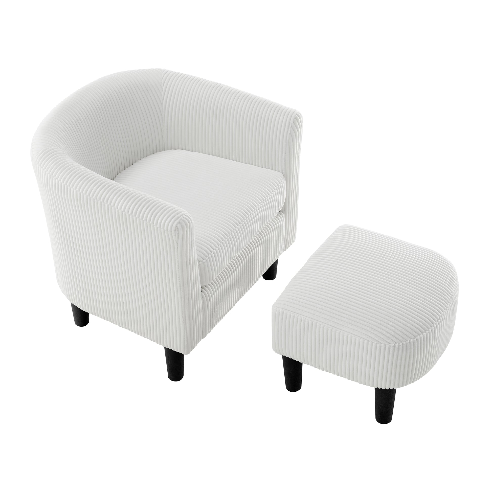 Modern Accent Chair,Upholstered Arm Chair Corduroy Single Sofa Chair With Ottoman Foot Rest Comfy Armchair For Living Room Bedroom And Office,White White Corduroy