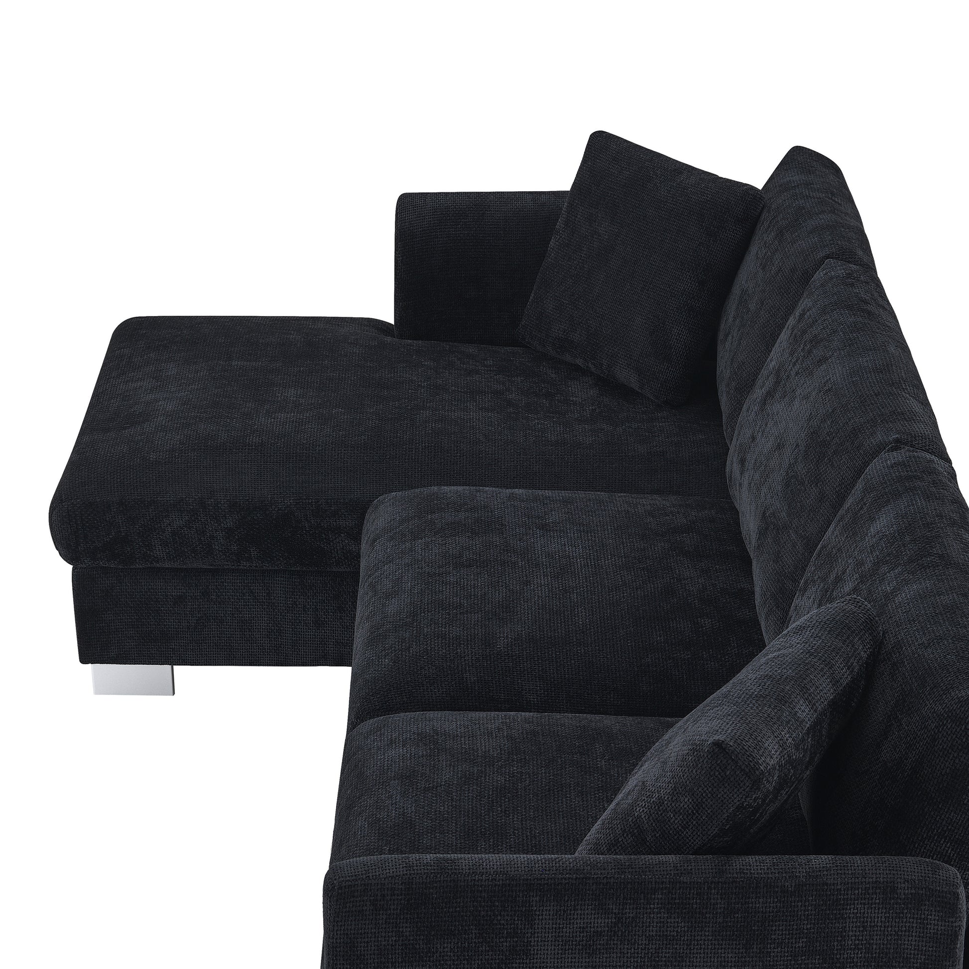 96*56" Modern Cloud Sectional Sofa,L Shaped Luxury Couch Set With 2 Free Pillows,4 Seat Chenille Indoor Furniture With Oversized Chaise For Living Room,Apartment,Office,3 Colors Black Chenille 4