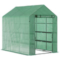 Outsunny 7' X 5' X 6.5' Walk In Greenhouse, Pe Cover, 3 Tier Shelves, Steel Frame Hot House, Roll Up Zipper Door For Flowers, Vegetables, Saplings, Tropical Plants, Green Green Steel