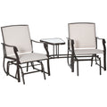 Outsunny Outdoor Glider Chairs With Coffee Table, Patio 2 Seat Rocking Chair Swing Loveseat Withsling For Backyard, Garden, And Porch, Beige Beige Fabric Metal