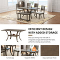 6 Piece Wood Dining Table Set With Storage Shelf And Curved Legs, Kitchen Table Set With Bench And 4 Removable Cushions Dining Chairs, Modern Style, Brown Gray Cushion Wood Dining Room Solid Wood Rubberwood Rectangular Dining Table With Bench Wood Wood