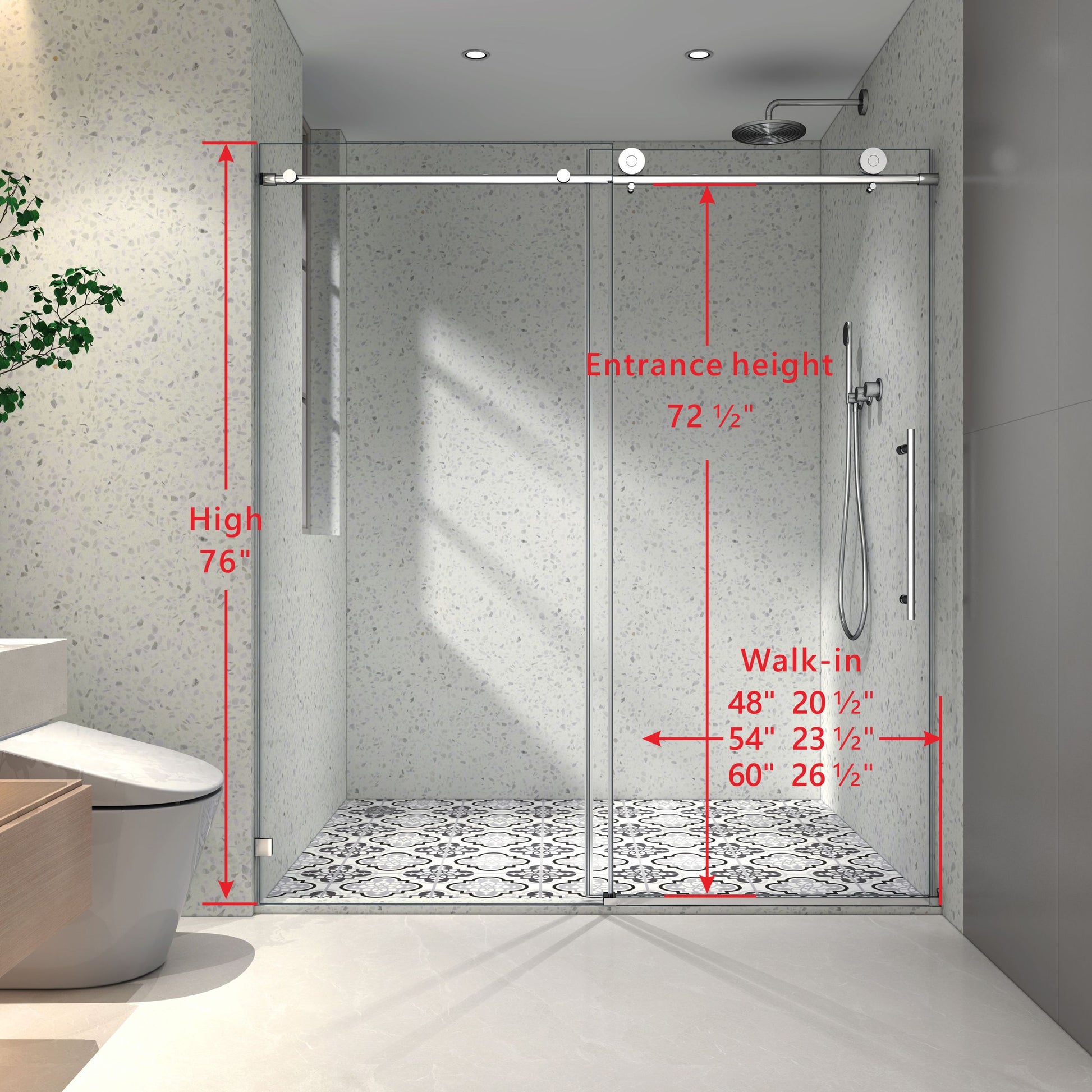 6076 Chrome Frameless One Fixed And One Shifted Shower Door, 70Mm 304 Stainless Steel Large Pulleys With Adjustable Soft Closing Function,With Nano Easy Cleaning And Stick Explosion Proof Menbrance Chrome Bathroom American Design,Minimalist Glass Metal