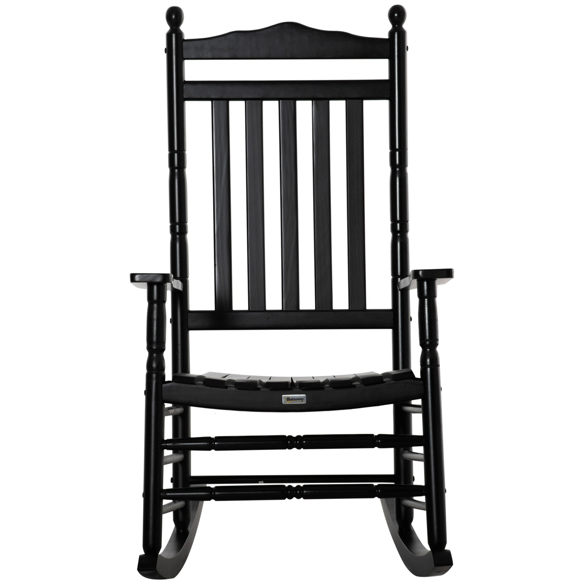 Outsunny Traditional Wooden High Back Rocking Chair For Porch, Indoor Outdoor, Black Black Wood